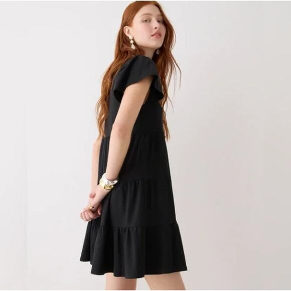 J. CREW Knit Broken In Jersey Tiered Mini Dress Black Sz M {3X45} - Picture 2 of 7